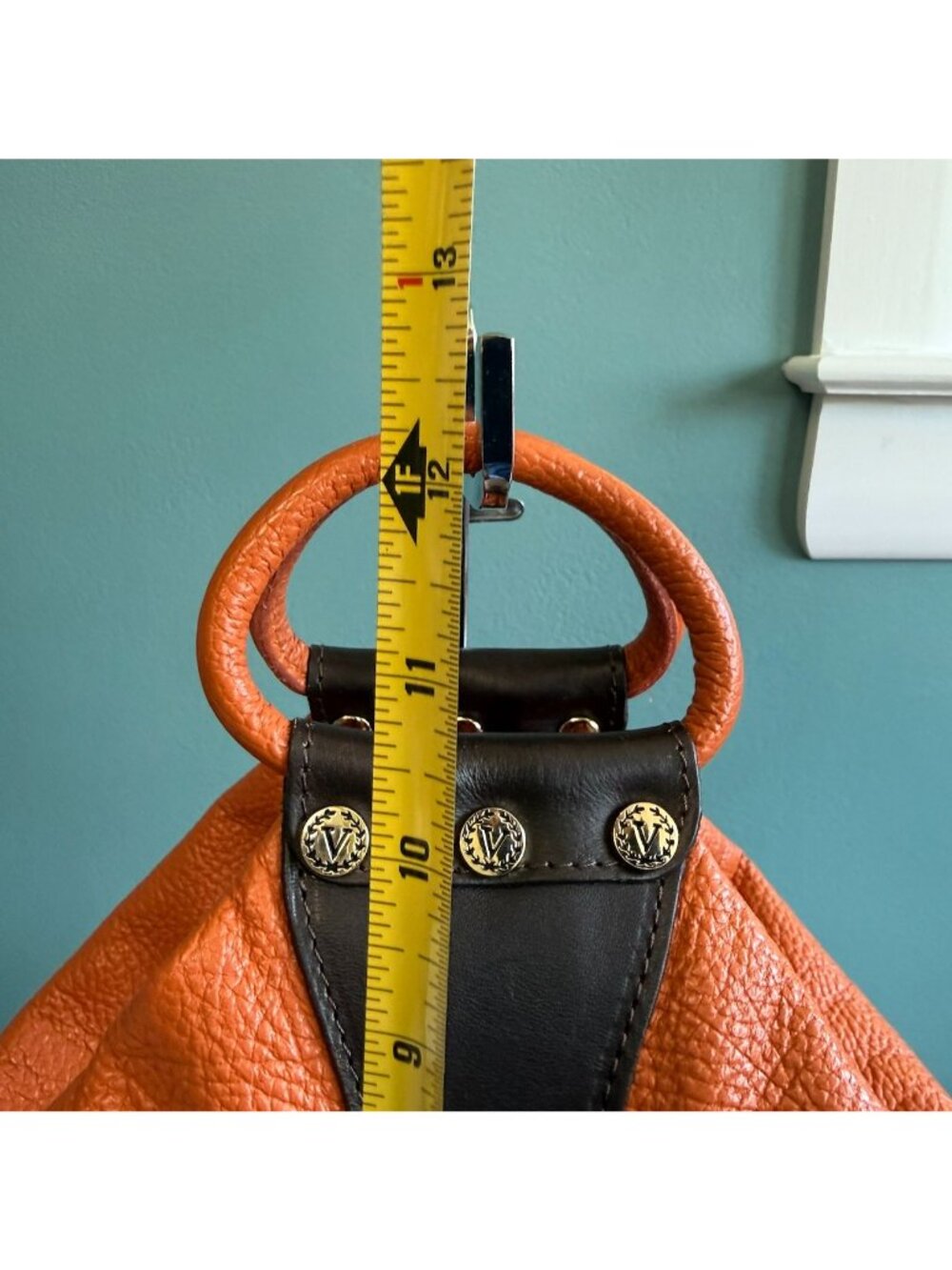 Valentina Italian Leather Shoulder Backpack Pebbled Orange Brown Many Pockets - Picture 16 of 16